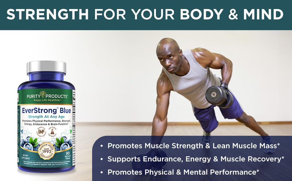 Purity Products EverStrong Blue, soporte para huesos, músculos y articulaciones durante el entrenamiento.