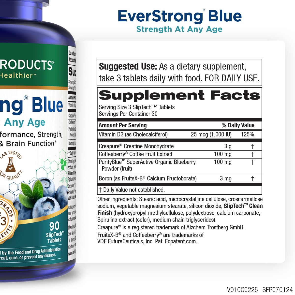 Purity Products EverStrong Blue, creatina monohidrato en polvo para potencia y recuperación.