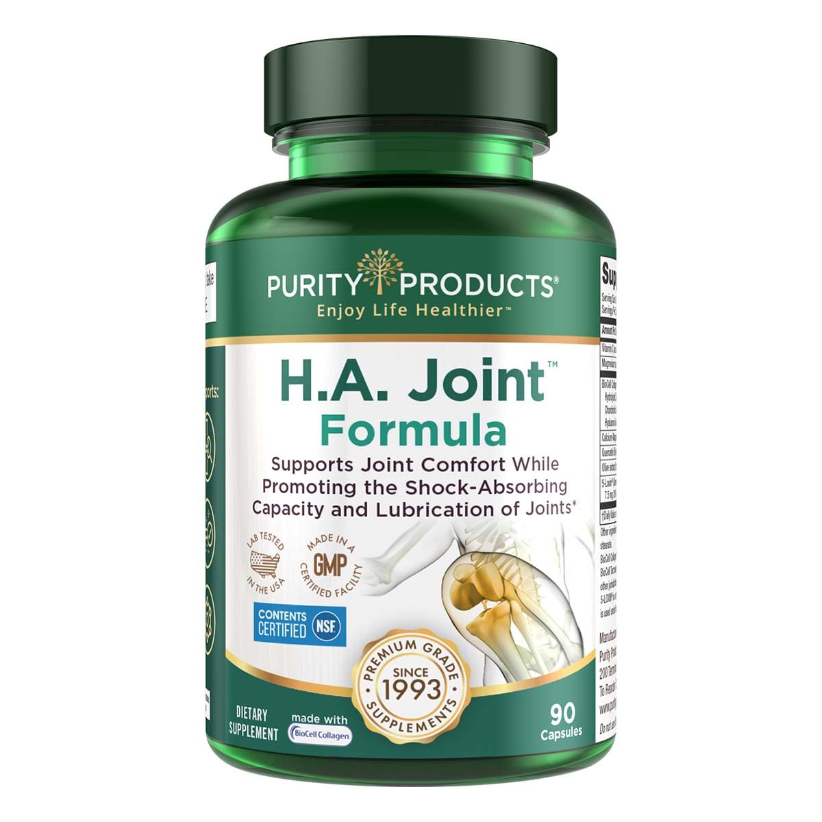 Purity Products HA Joint Formula: botella con cápsulas para soporte articular y movilidad