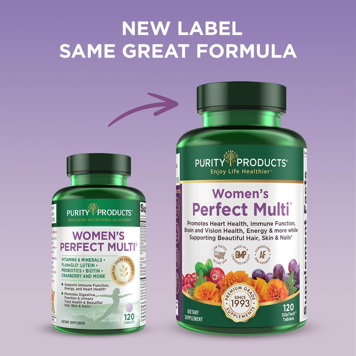 Purity Products Women’s Perfect Multi: etiqueta de ingredientes con luteína y probióticos