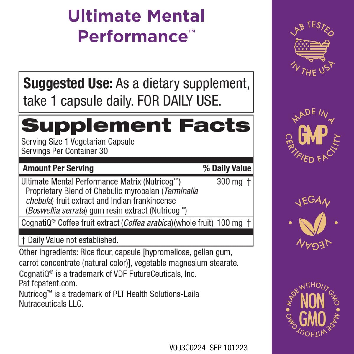 Purity Products Nutricog Matrix: ingredientes vegetales para función cerebral saludable