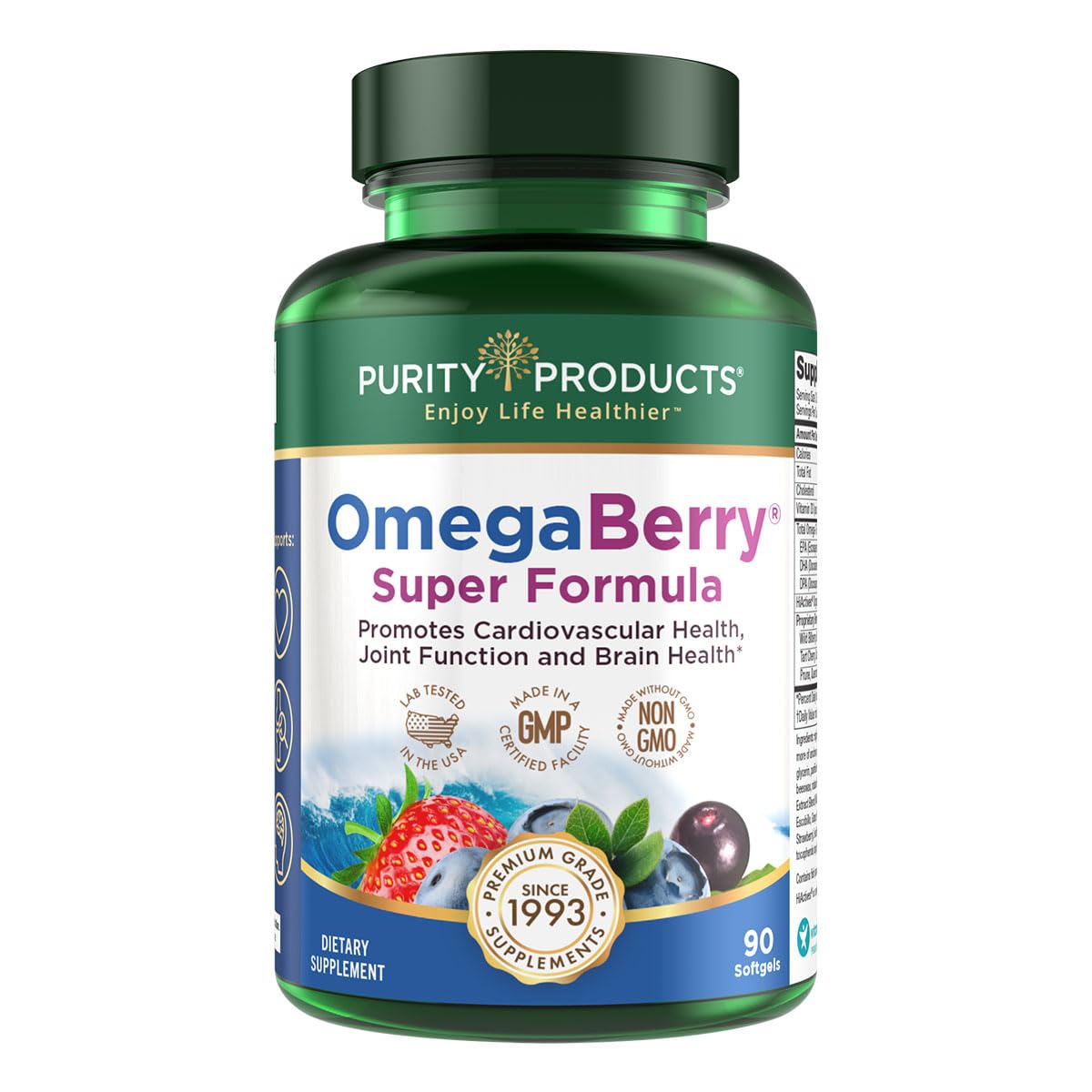 Purity Products OmegaBerry botella con sabor a bayas, posible apoyo cardiovascular