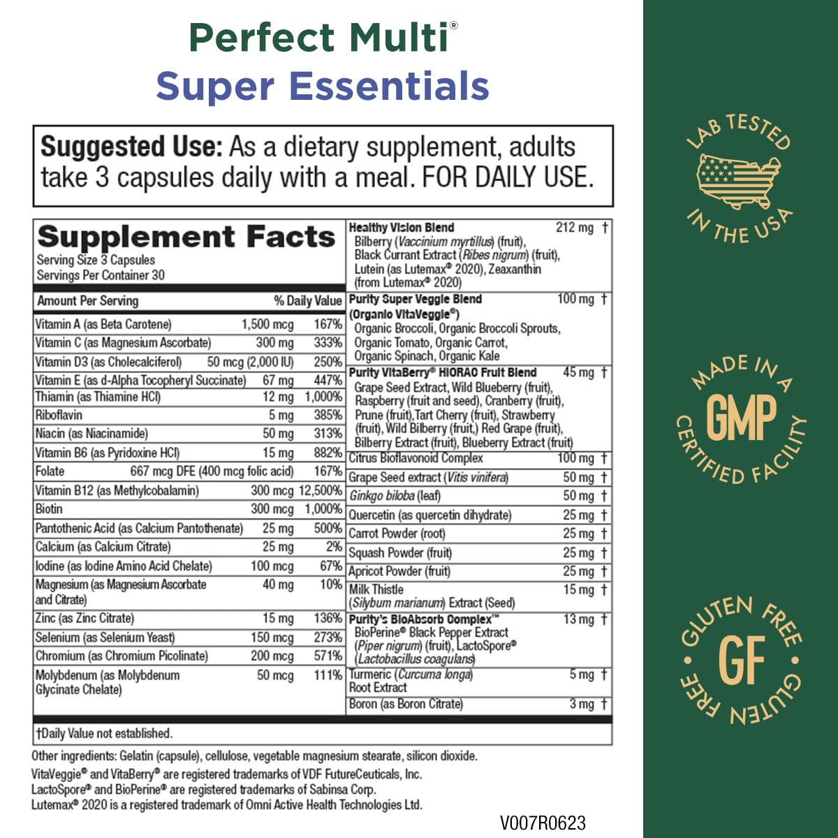 Purity Products Perfect Multi: botella clara con etiqueta para uso diario.