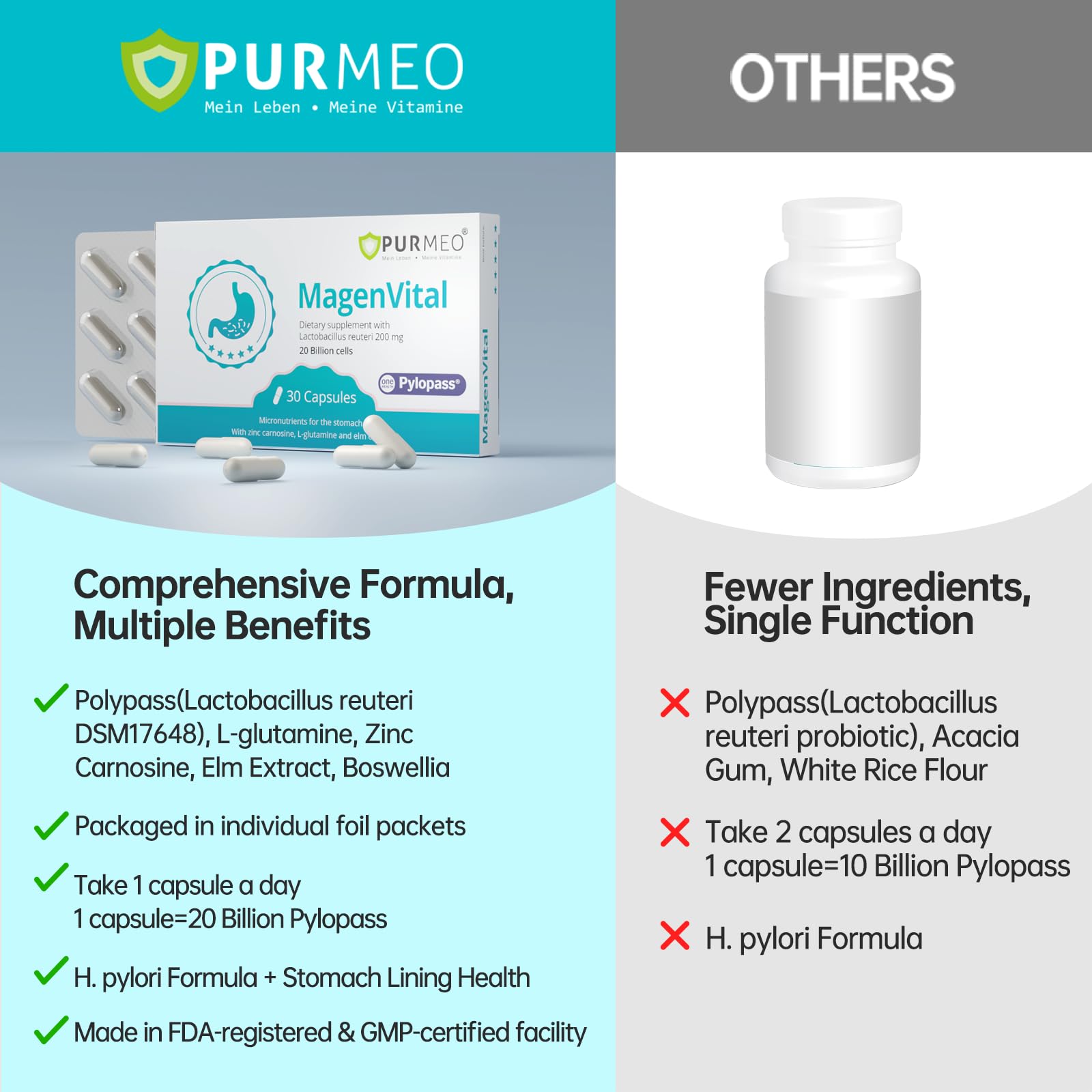 Purmeo certificado vegano y sin gluten, opción apta para diversas dietas.