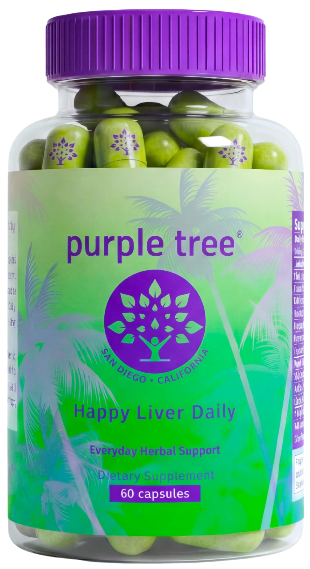 Purple Tree Happy Liver Daily empaque práctico para apoyo hepático diario.