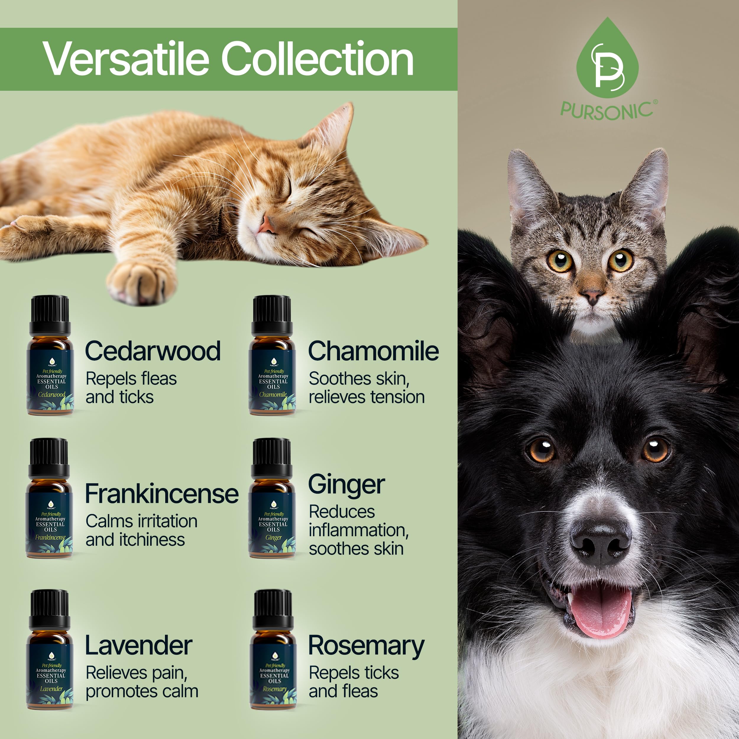 Pursonic cedro, aceite para mascotas, aroma calmante para uso diario.