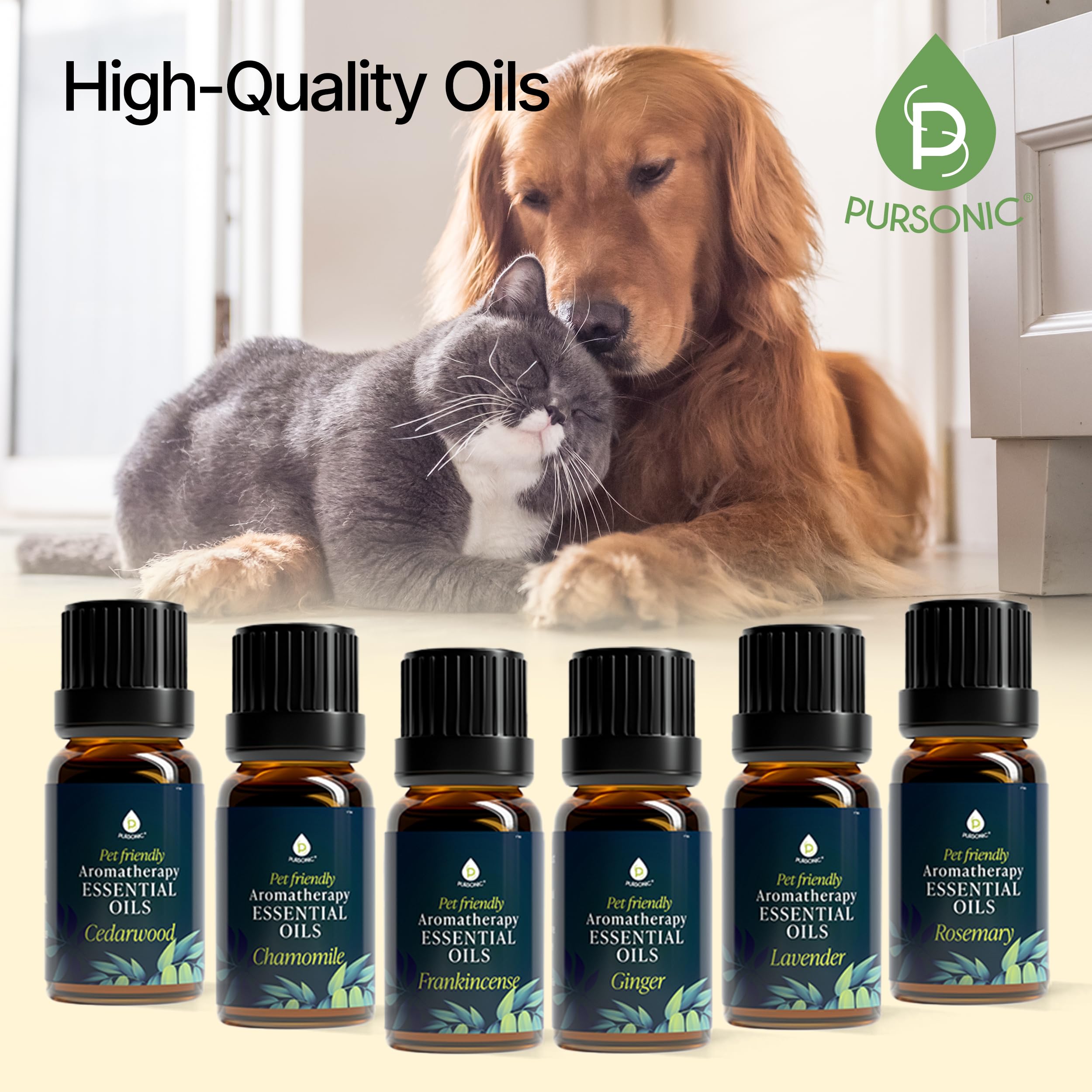 Pursonic manzanilla, aceite para mascotas, enfoque suave para minimizar tensión.