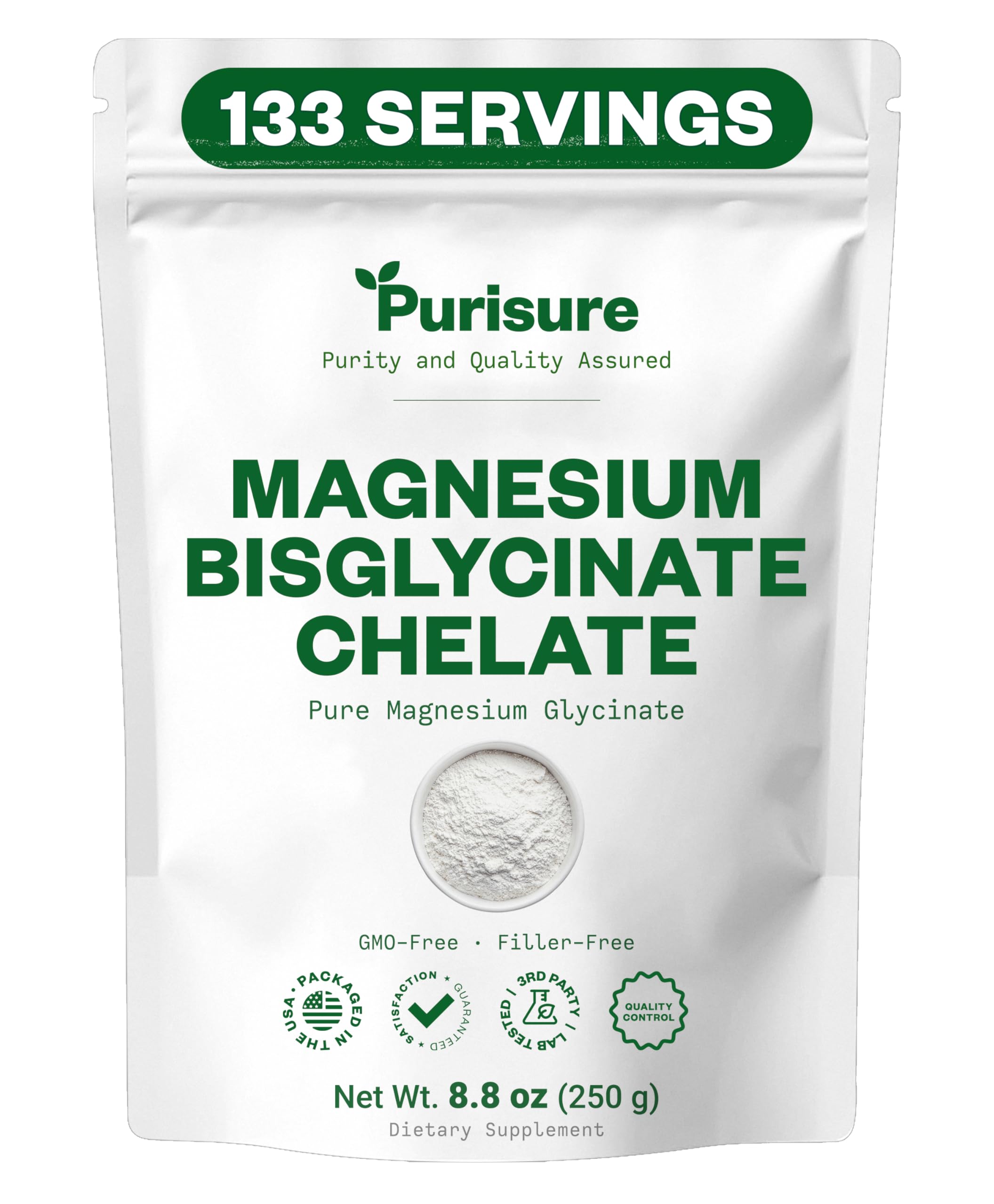 Purisure Magnesio Bisglicinato en bote de 250 g para energía diaria
