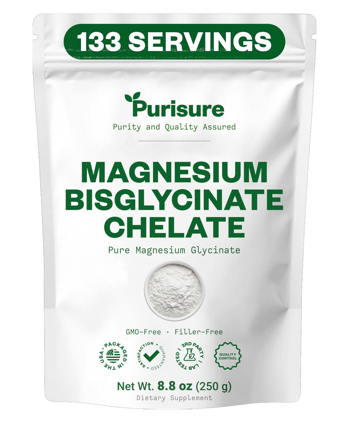 Purisure Magnesio Bisglicinato en bote de 250 g para energía diaria