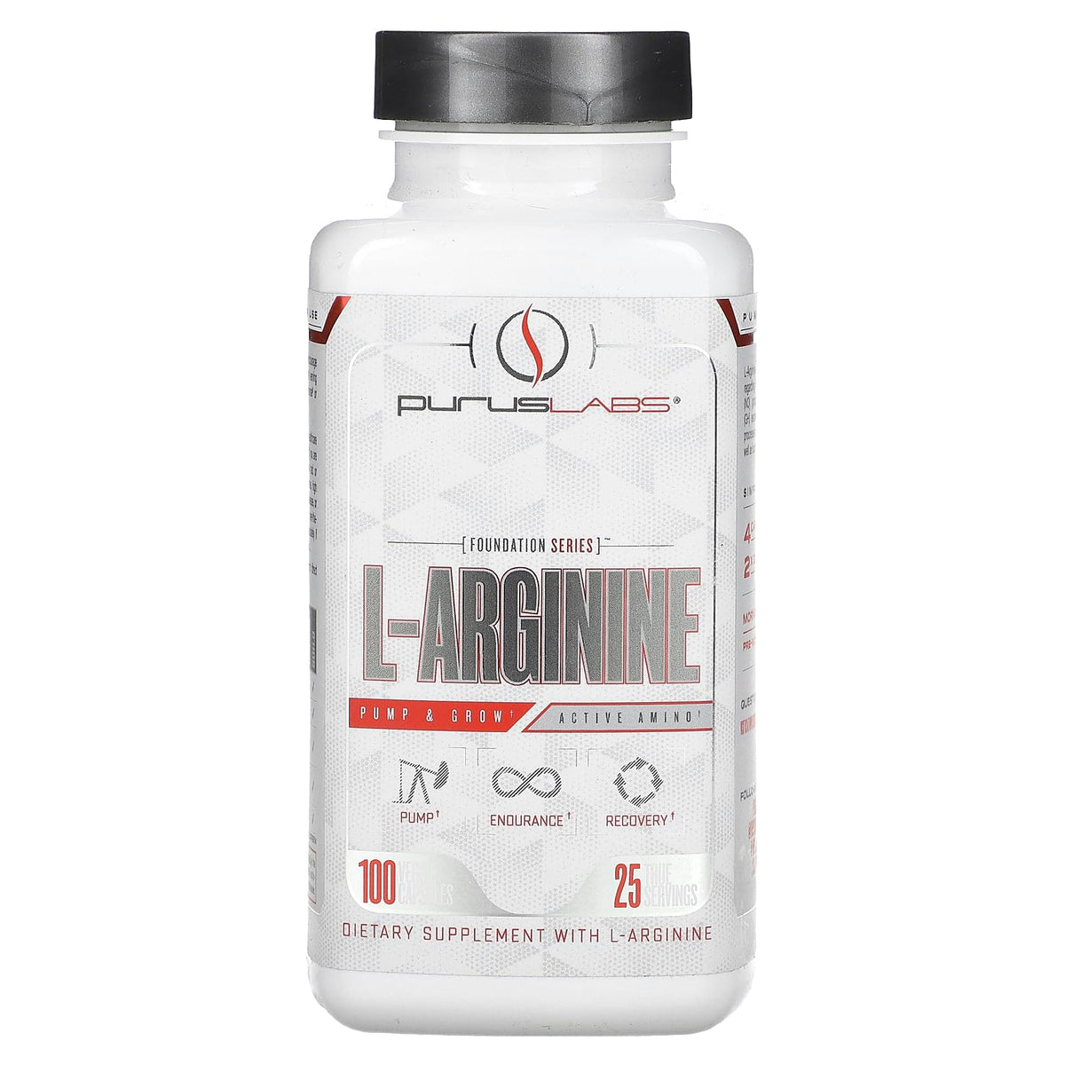 Purus Labs L-Arginina activa en botella para mayor flujo sanguíneo durante el entrenamiento.