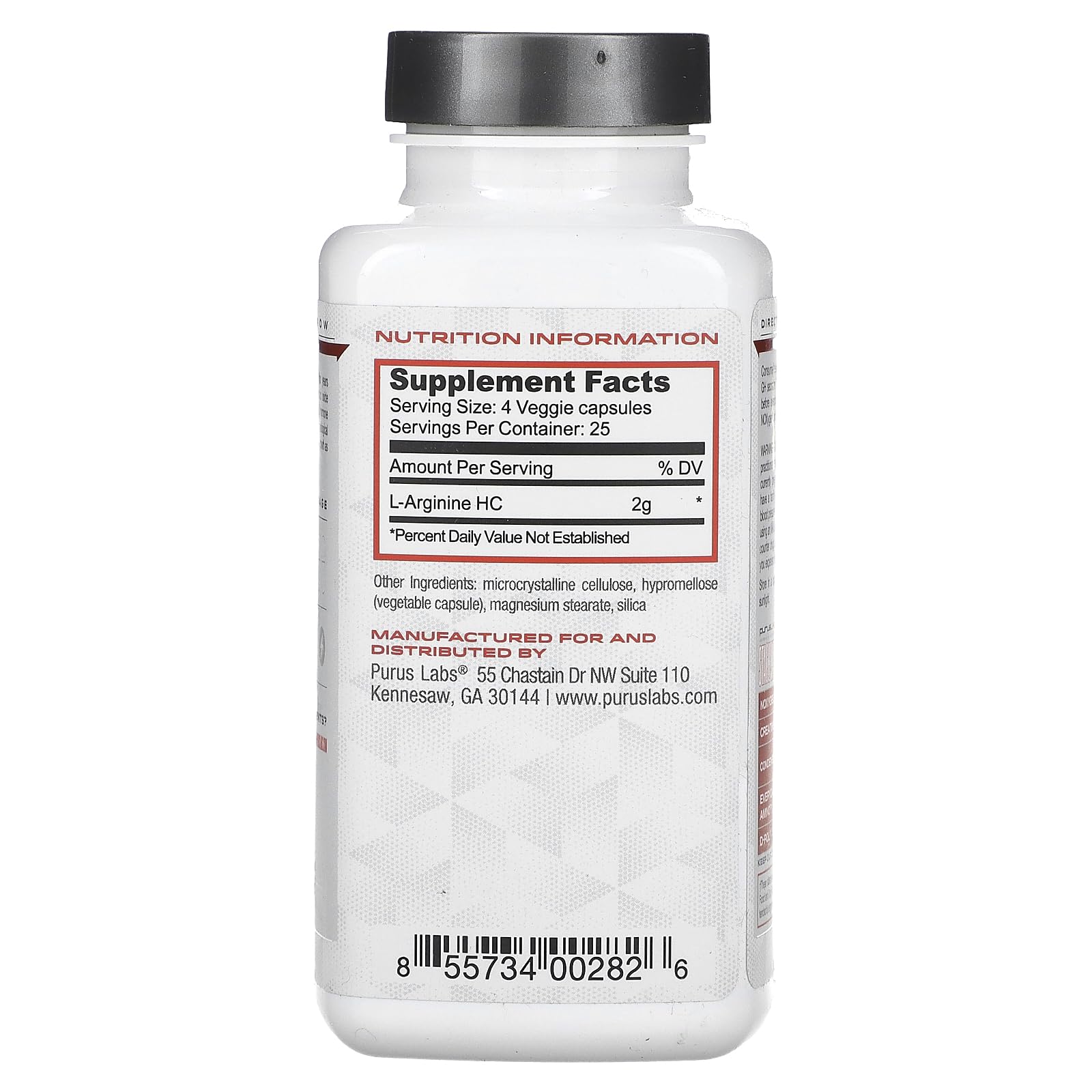 Purus Labs L-Arginina activa promueve bombas musculares y recuperación tras entrenar.