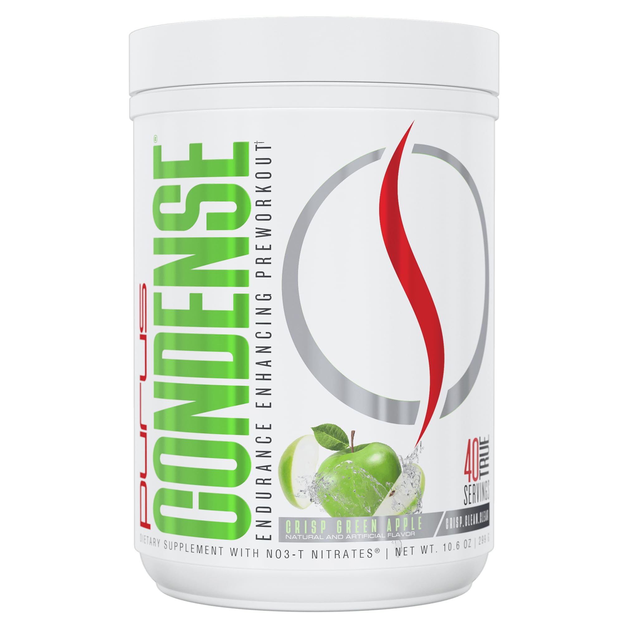 Purus Labs Condense: bote de manzana verde para energía limpia durante el entrenamiento.