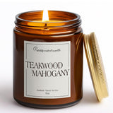 Vela Putart Mahogany Teakwood, vista frontal, perfuma la estancia con notas cálidas.