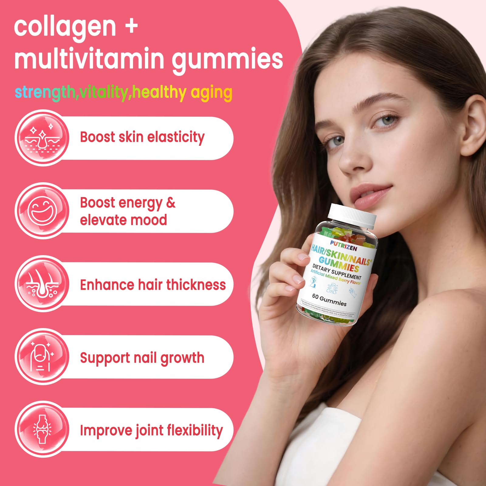PUTRIZEN Gomitas de Biotina, piel radiante gracias a nutrición diaria.