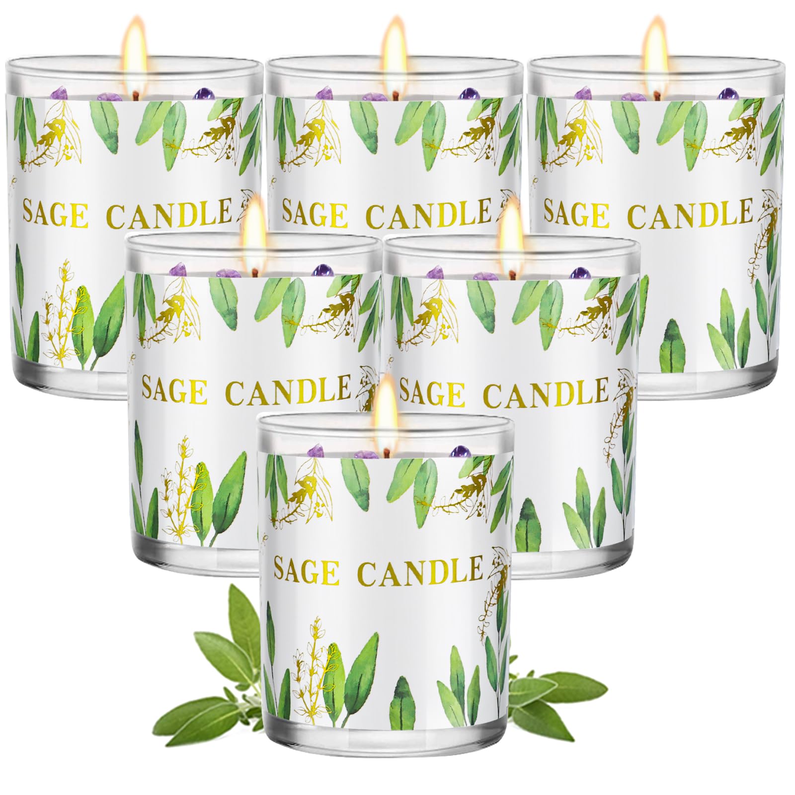 PVUELE velas de salvia en empaque elegante para regalo y decoración del hogar.