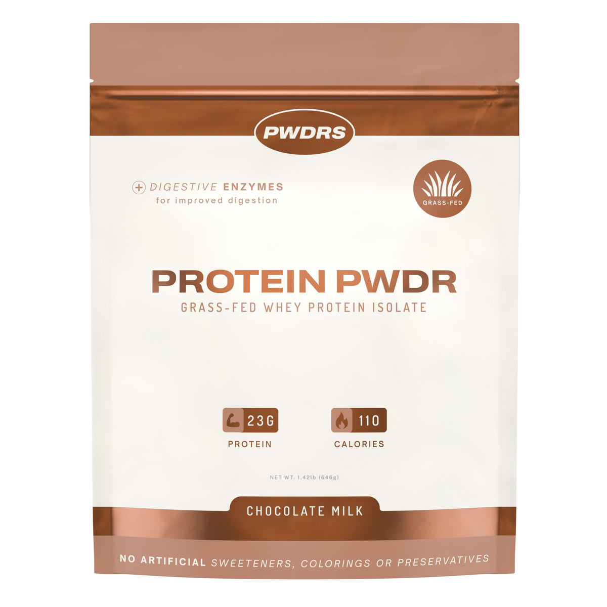 PWDRS Protein Powder bote chocolate, para mezcla rápida post-entrenamiento.