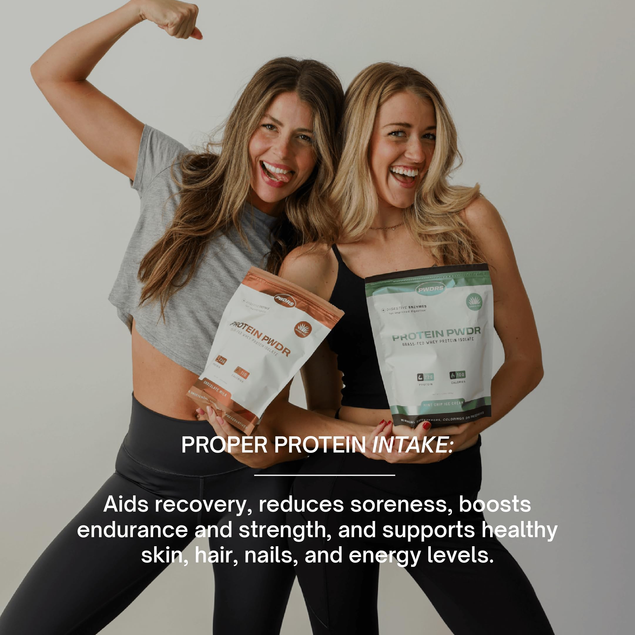 PWDRS Protein Powder etiqueta que indica 22 g de proteína y cero azúcares añadidos.