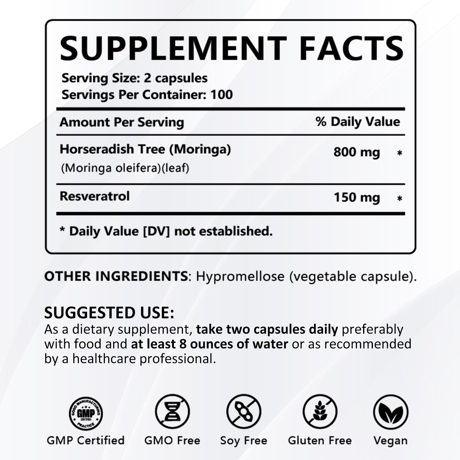 PWERD Moringa: dosificación diaria para un plan de 100 días.