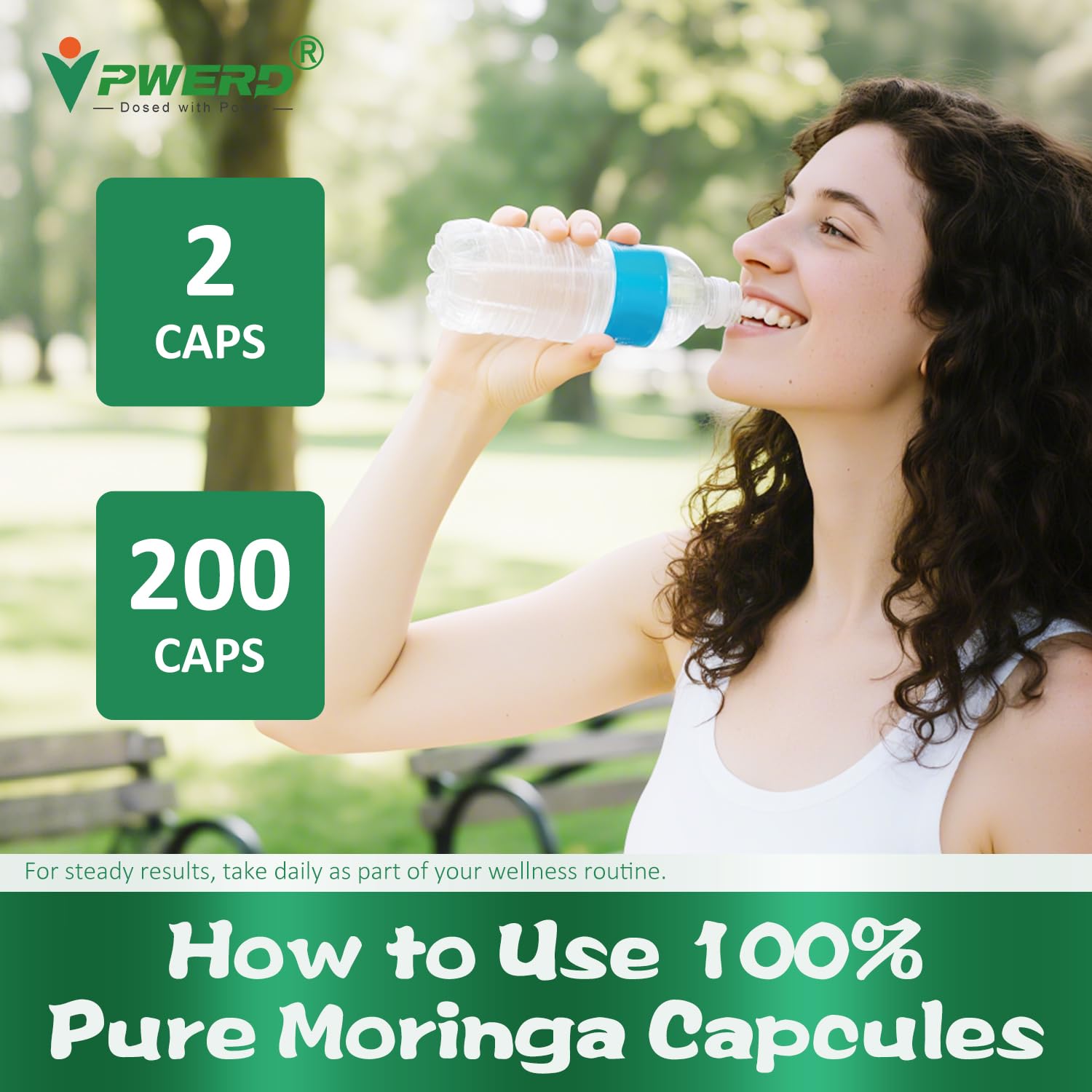PWERD Moringa: ingredientes naturales y veganos, sin alérgenos comunes.