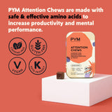 Frasco de PYM Health Attention Chews, práctico para viajar y mantener foco