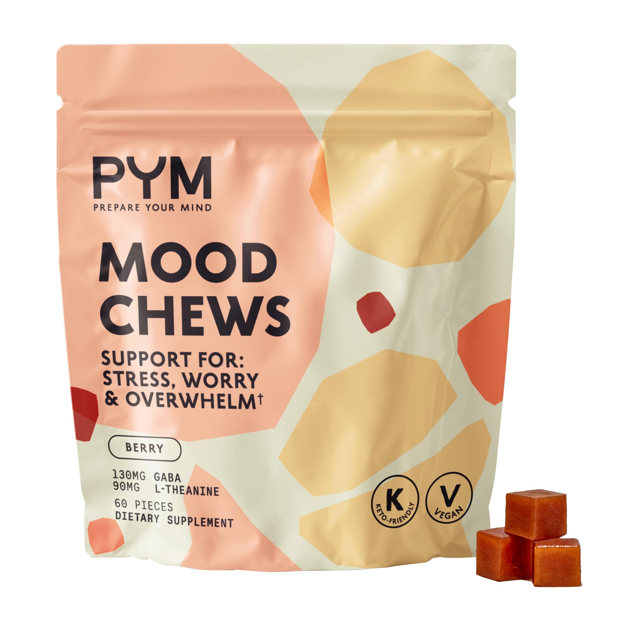 PYM Health Berry Mood Chews en botella, apoyo suave al estado de ánimo.