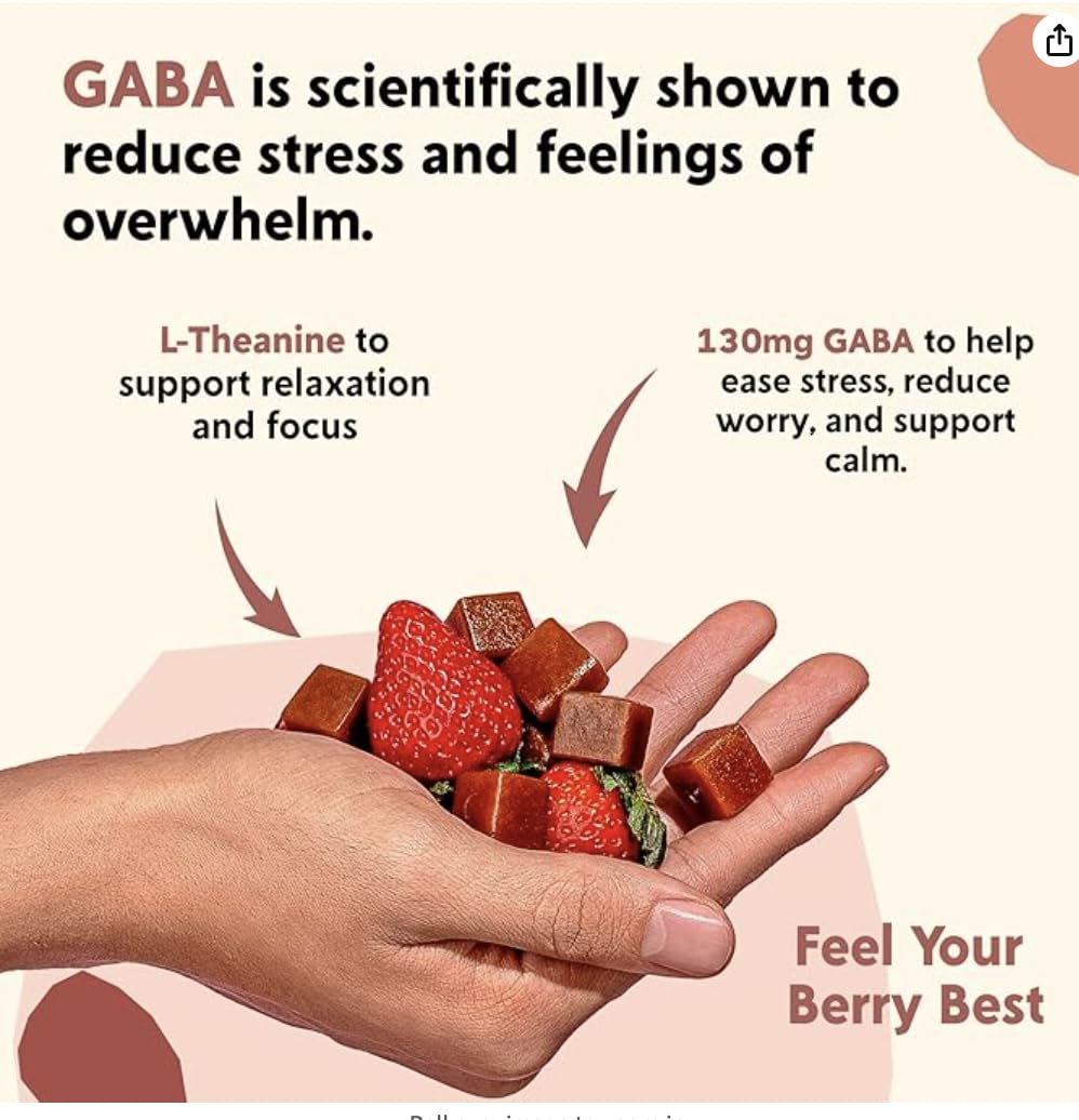 Ingredientes clave L-Theanine y GABA en PYM Berry Mood Chews para relajación.