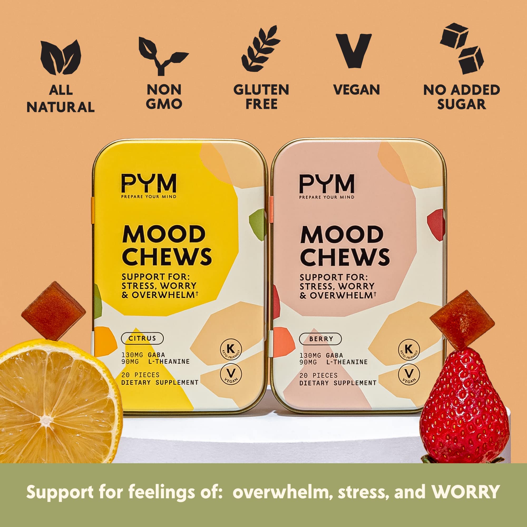 PYM Health Citrus Mood Chews apertura de envase para masticables fáciles de llevar