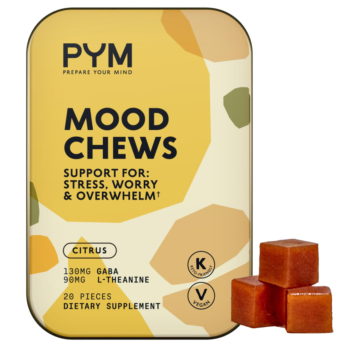 PYM Health Citrus Mood Chews empaque frontal para bienestar diario