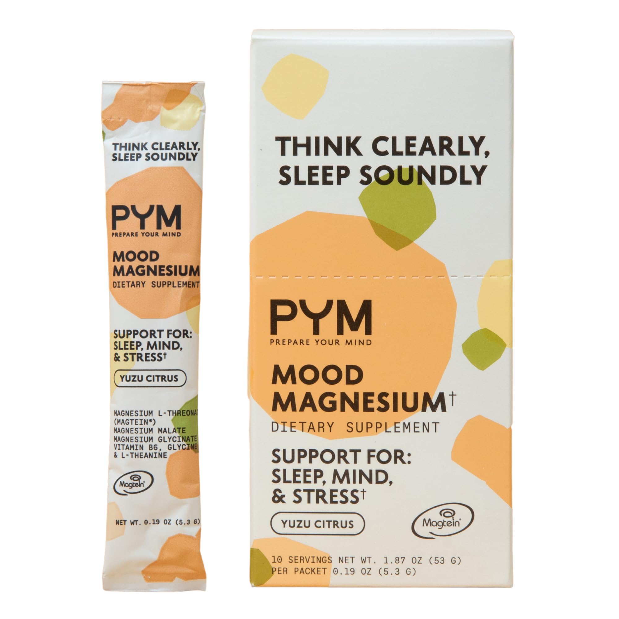 PYM Mood Magnesio, paquetes de dosis portátiles para viajar y apoyar el manejo del estrés.