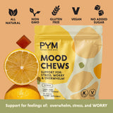 Bolsa con cierre reutilizable para almacenar las gomitas PYM Health Citrus.