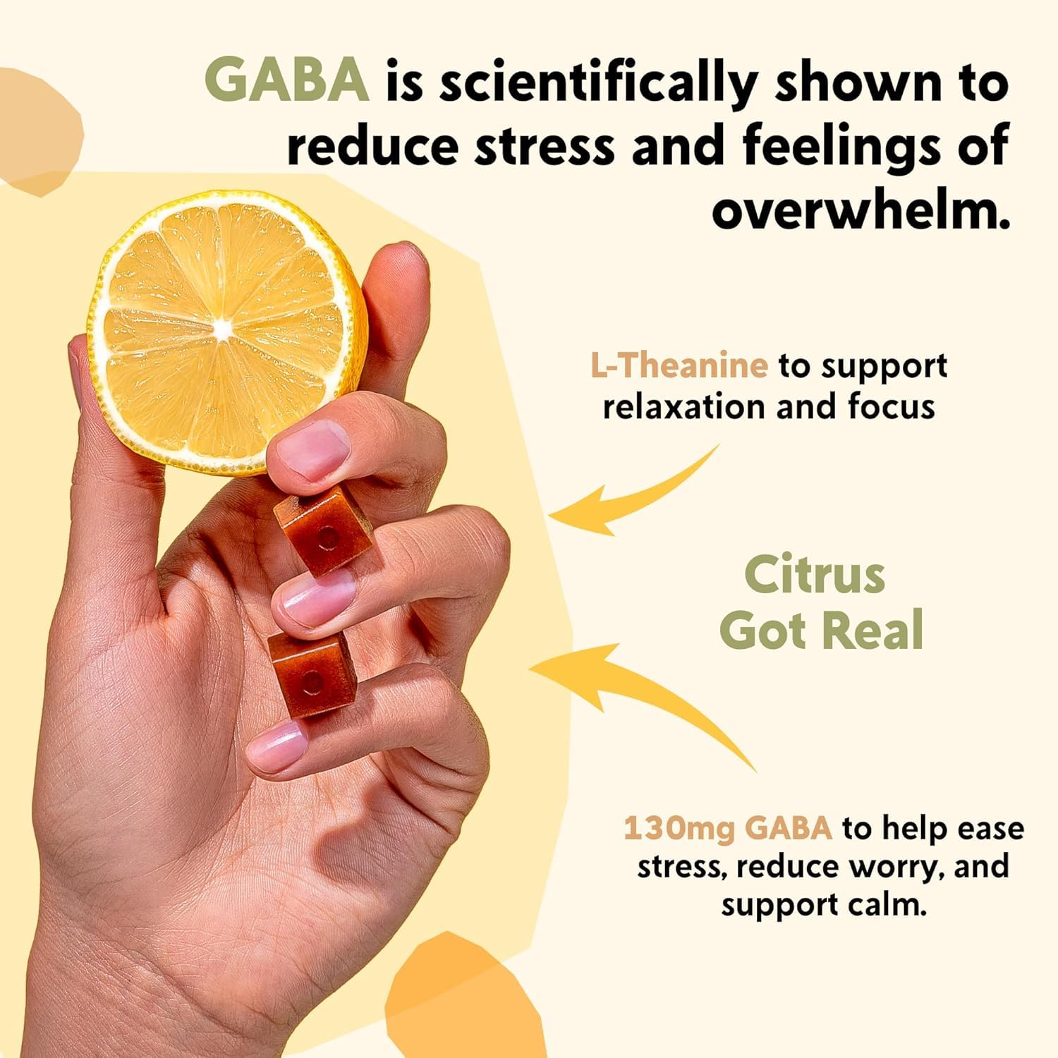 Gomitas PYM Health Citrus muestran ingredientes clave para la relajación.