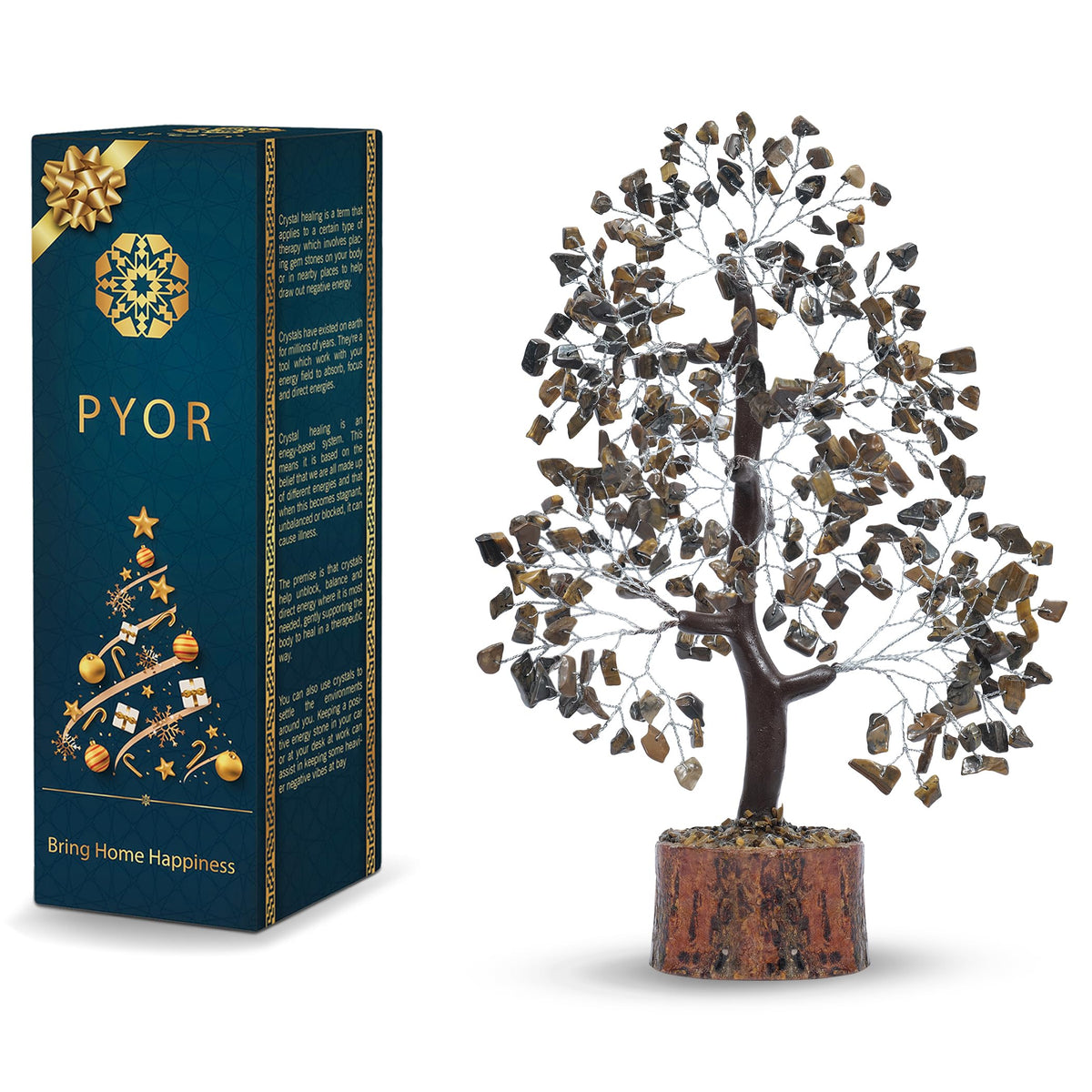 PYOR ojo de tigre: árbol cristal positivo para energía en el escritorio.