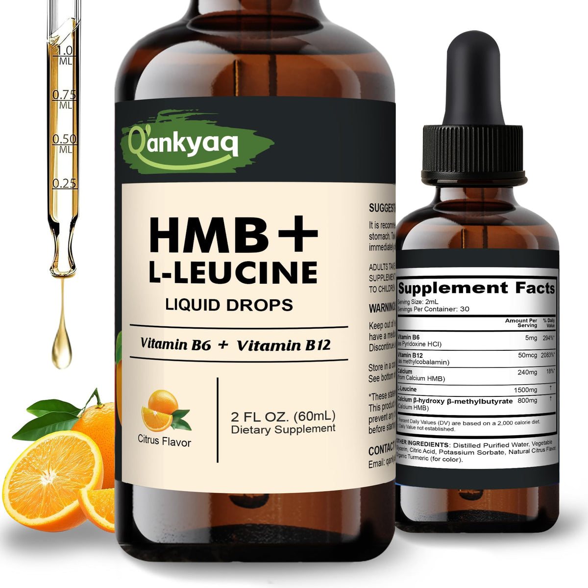 Q'ankyaq Leucina HMB líquido sin sabor en bote, absorción rápida para entrenar.
