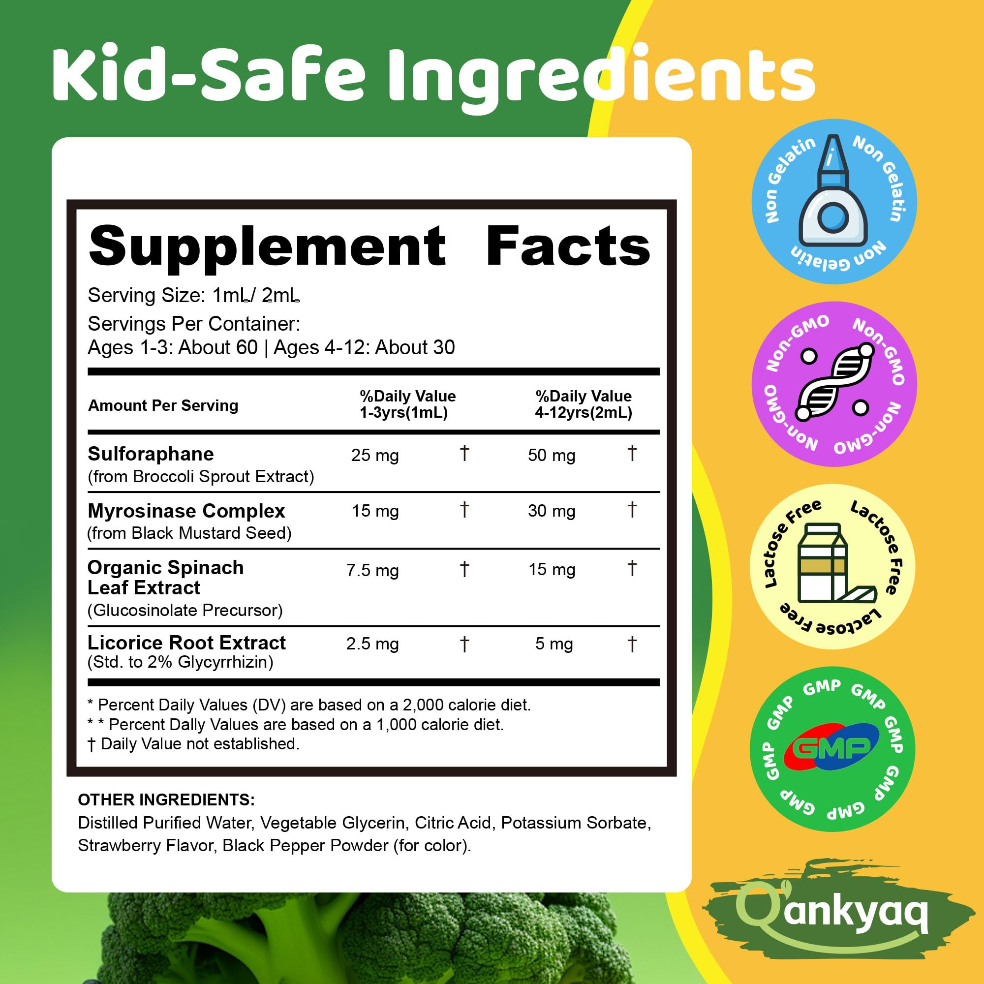 Q'ankyaq ingredientes brócoli y espinaca, fuente vegetal.