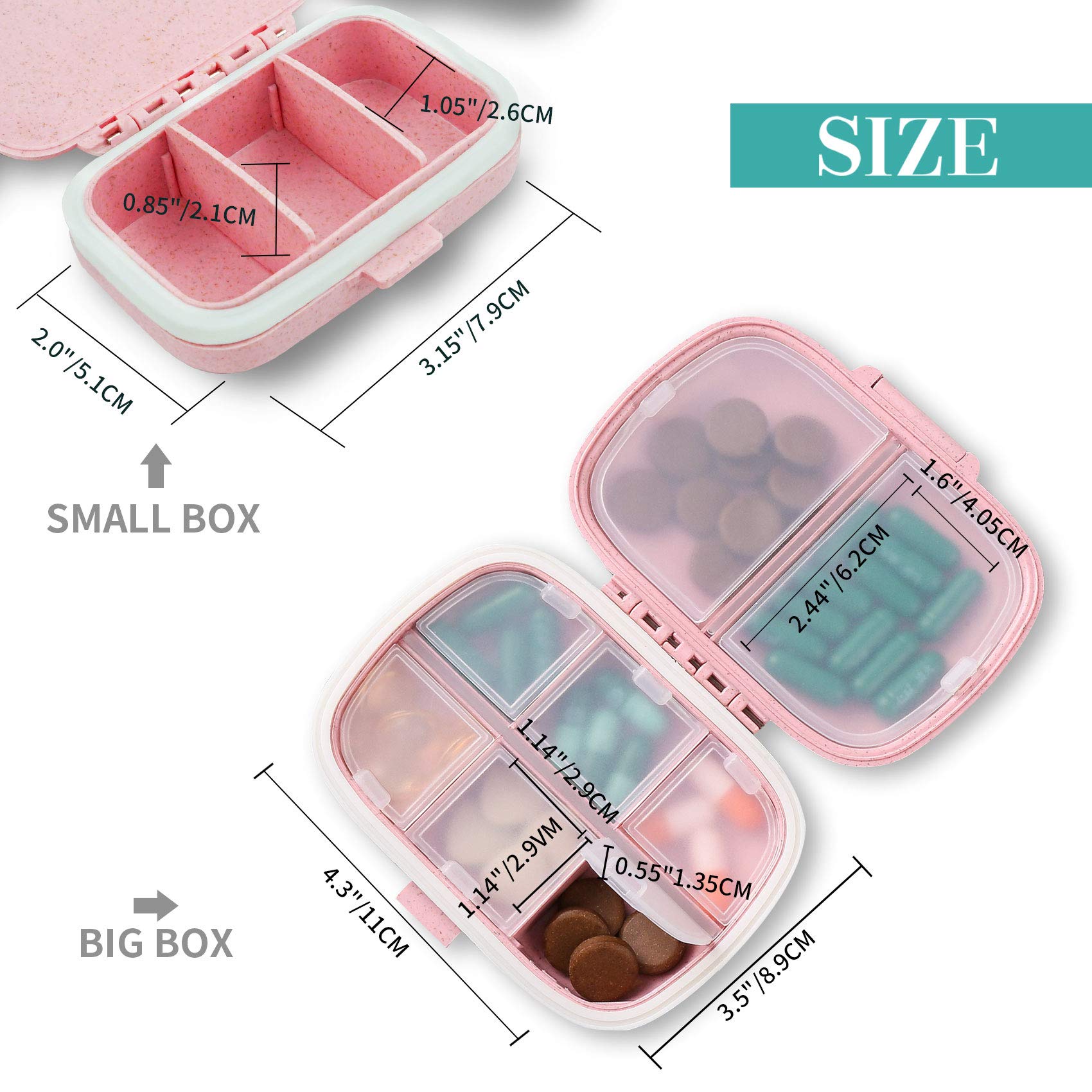 Qeedy organizador-pastillas-diario rosa, ideal para llevar medicación diaria.