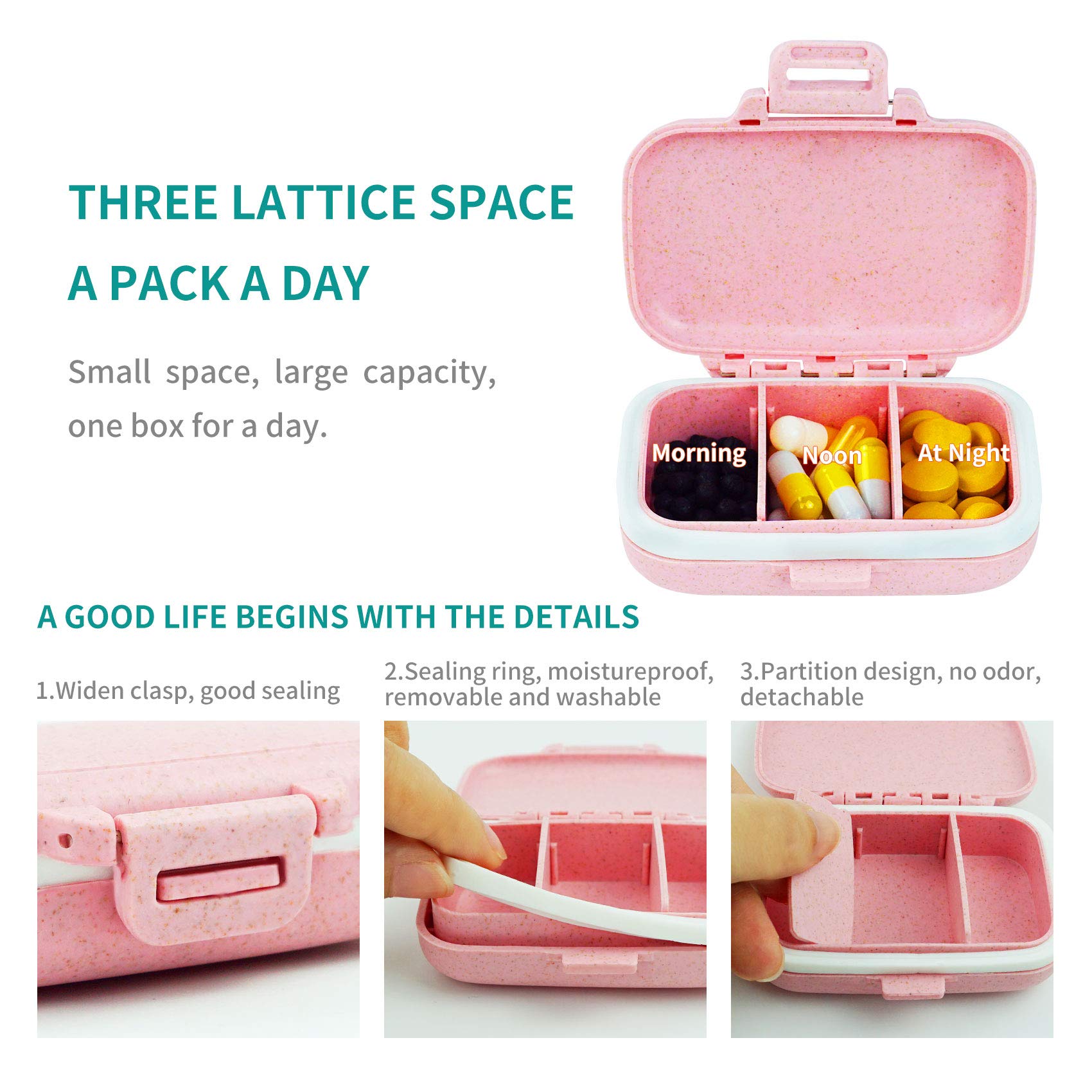 Qeedy pastillas 8 compartimentos rosa, facilita organización de dosis.