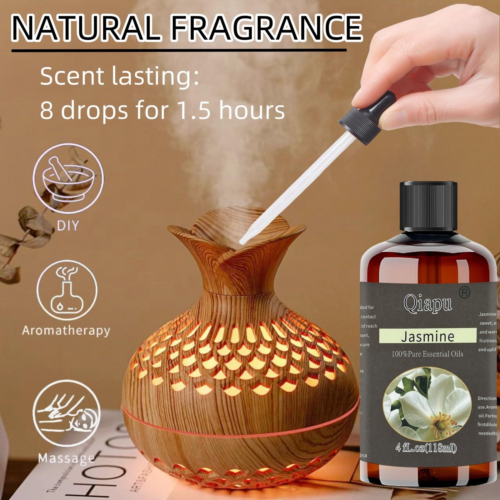 Qiapu aceite esencial para difusor, aroma relajante para espacios.