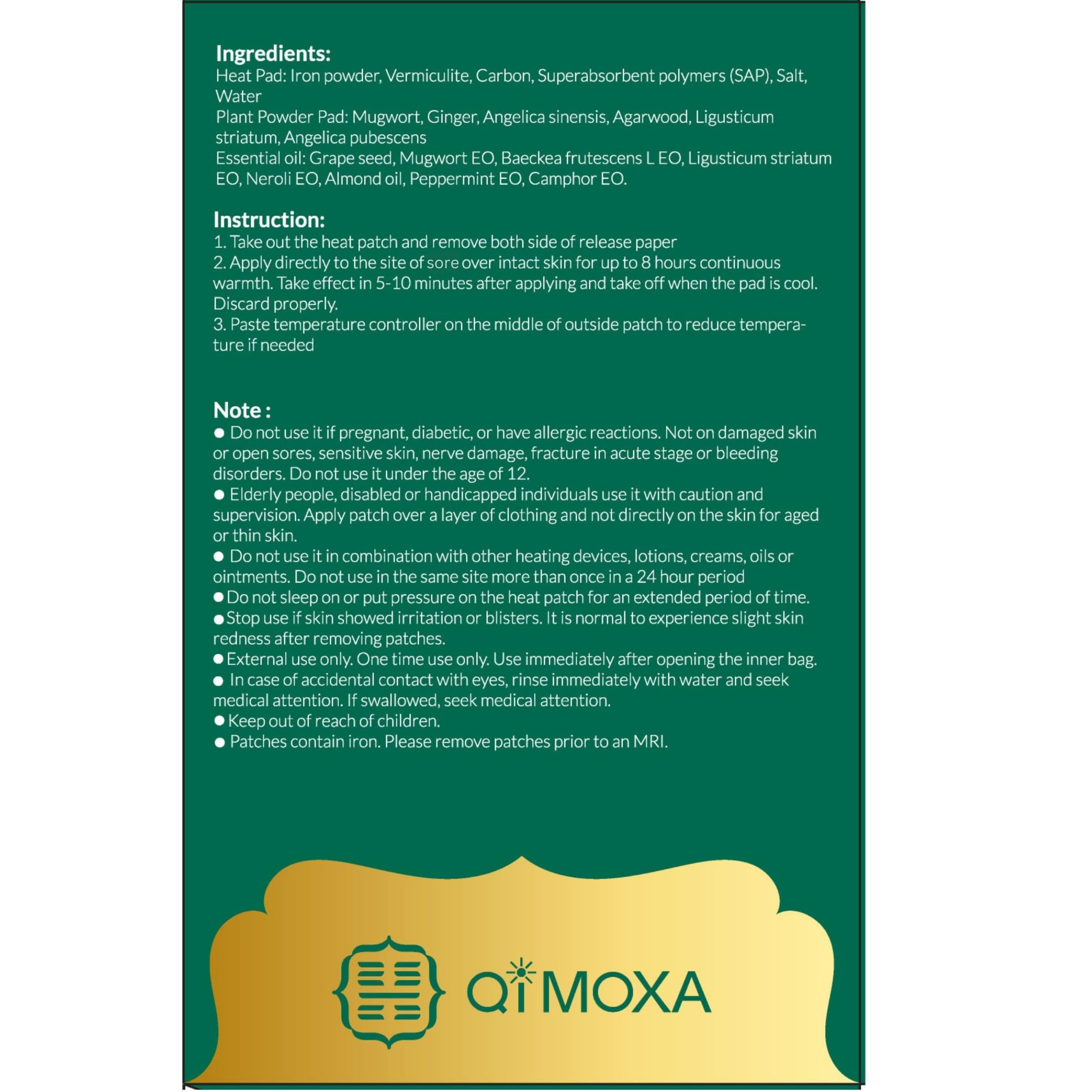 QiMoxa aceite esencial, uso independiente o con parche para aroma relajante.