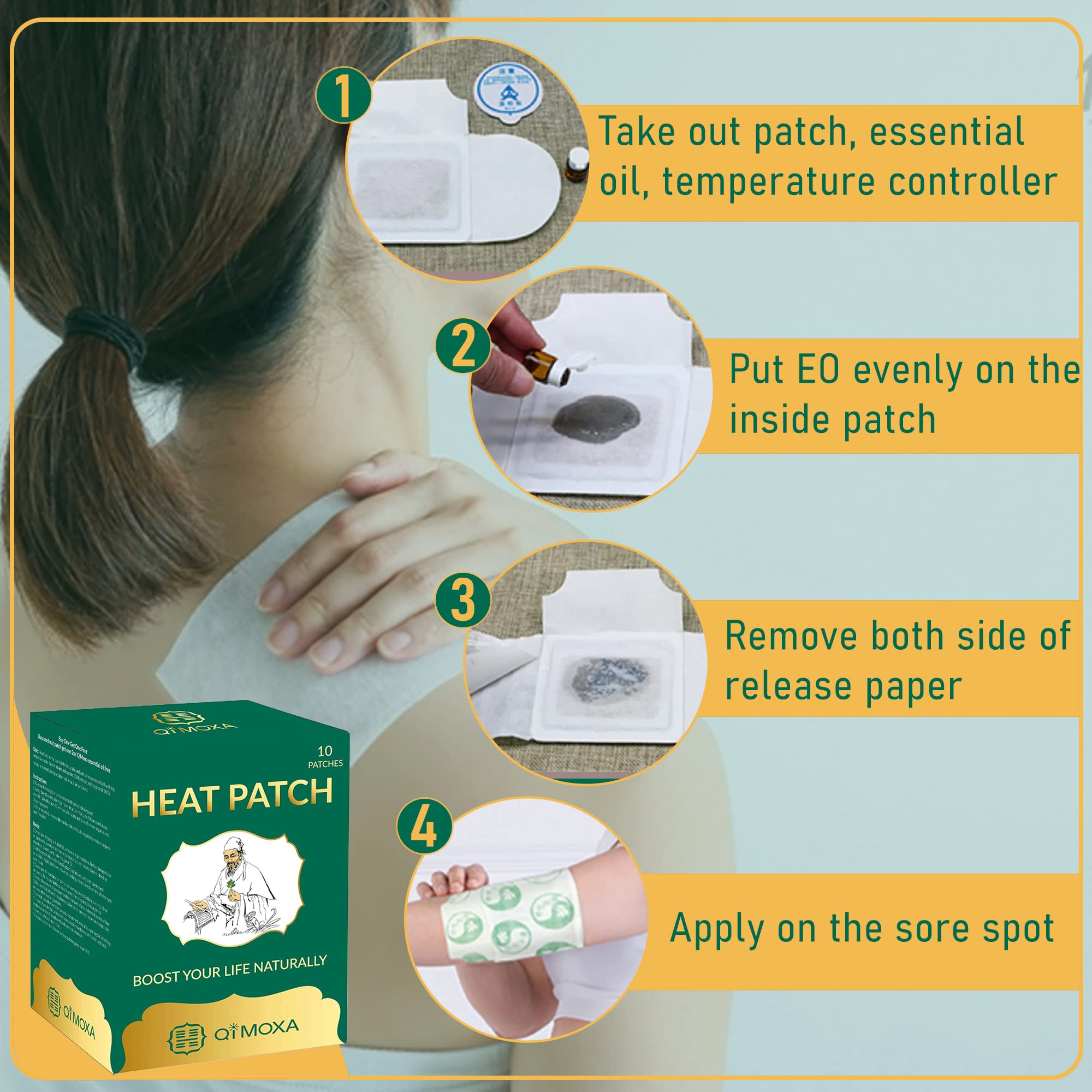 QiMoxa parche de calor para hombro, calor penetrante para molestias musculares.