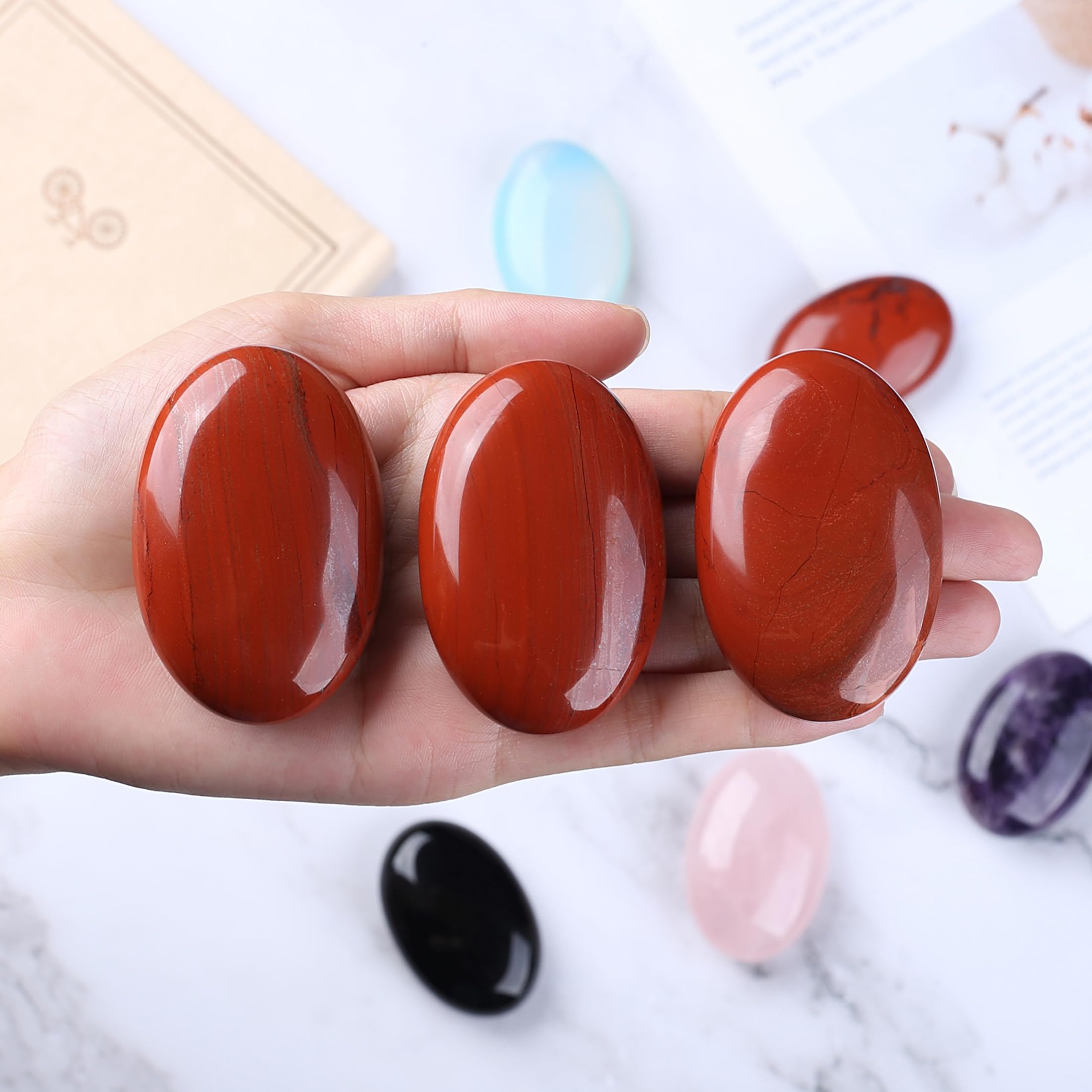 QINJIEJIE jaspe rojo, piedra palma ideal para meditación y relajación
