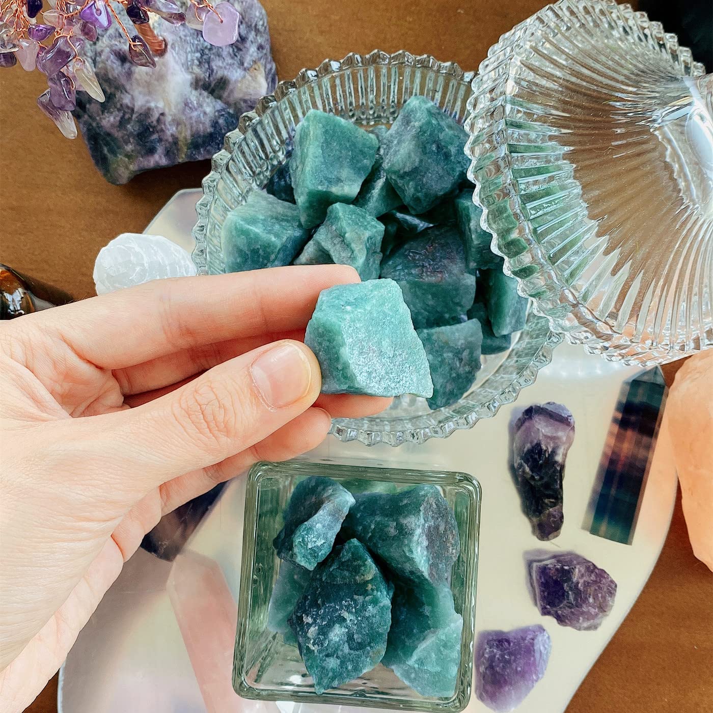 QINJIEJIE Amazonite cristal crudo para práctica de yoga y concentración.