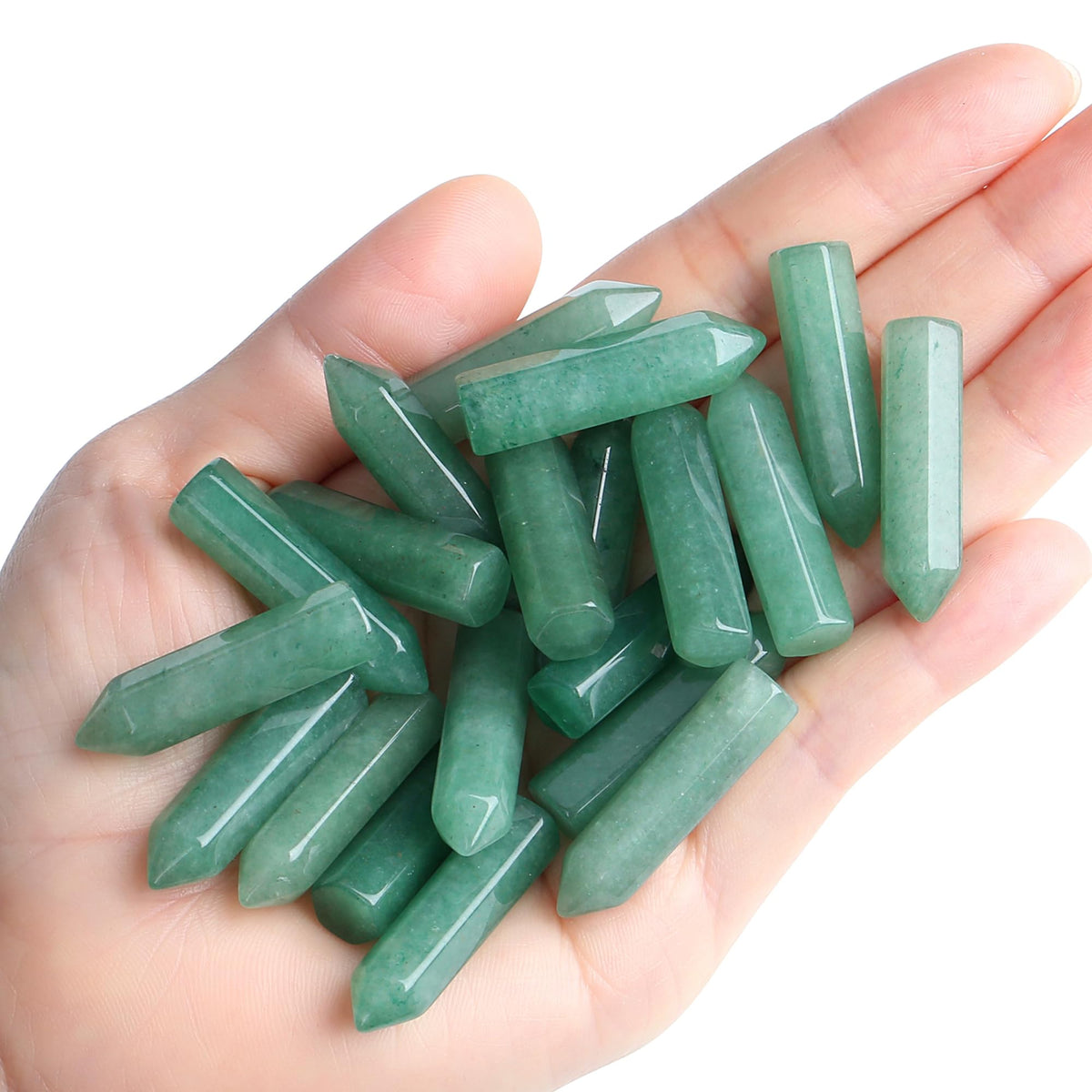 QINJIEJIE Aventurina verde: puntas hexagonales para enfoque y bienestar.