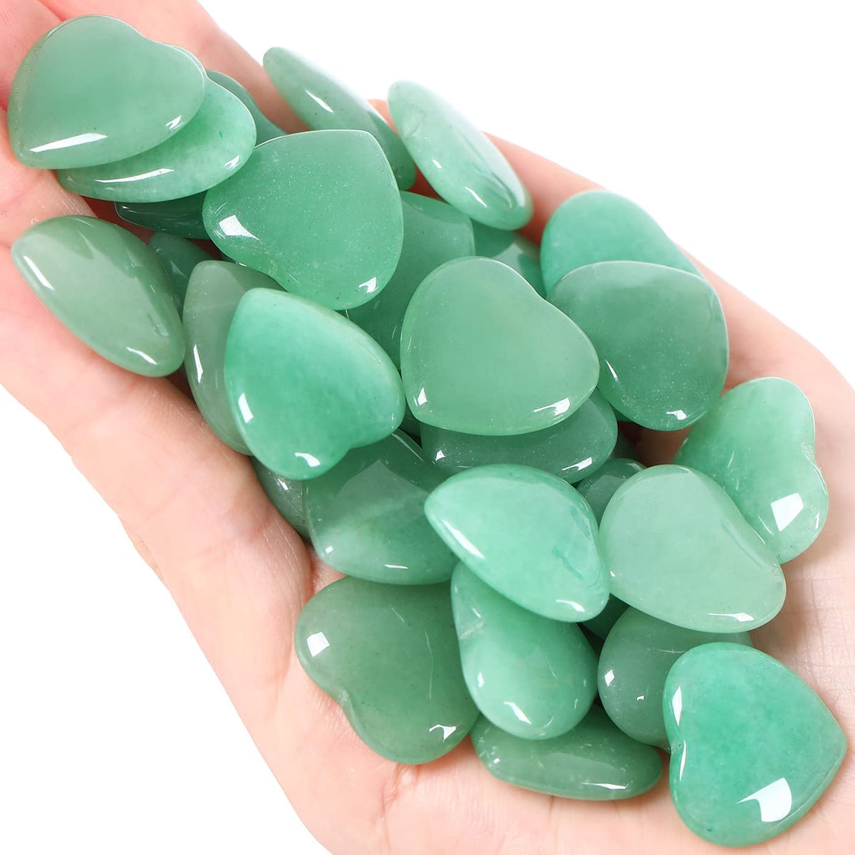 QINJIEJIE Corazón de aventurina verde pulido para meditaciones y equilibrio emocional.