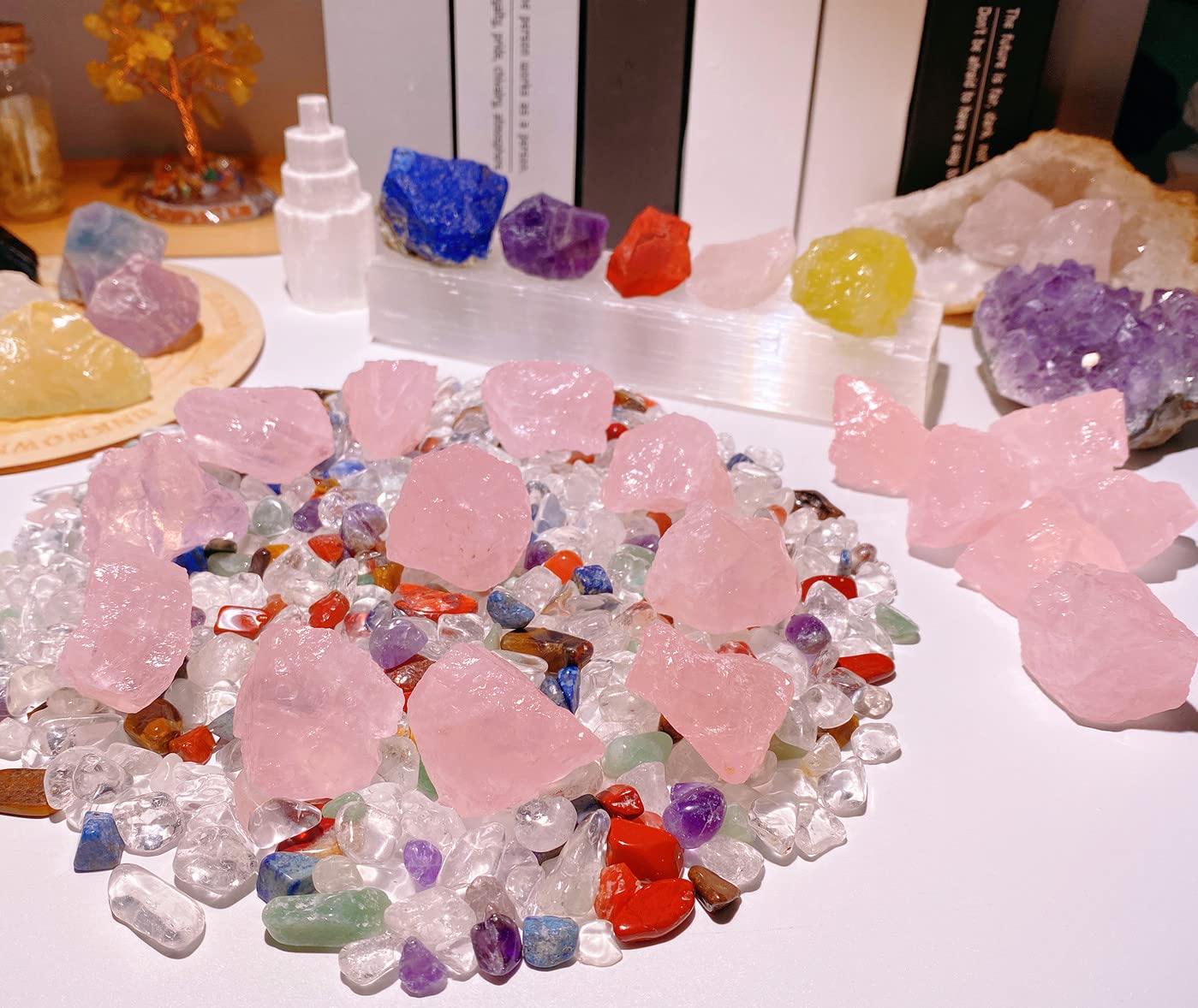 QINJIEJIE cuarzo rosa decorativo para estantería y ambiente zen