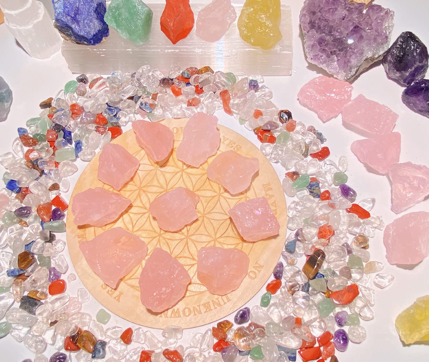 QINJIEJIE fragmento natural de cuarzo rosa para meditación y ambiente