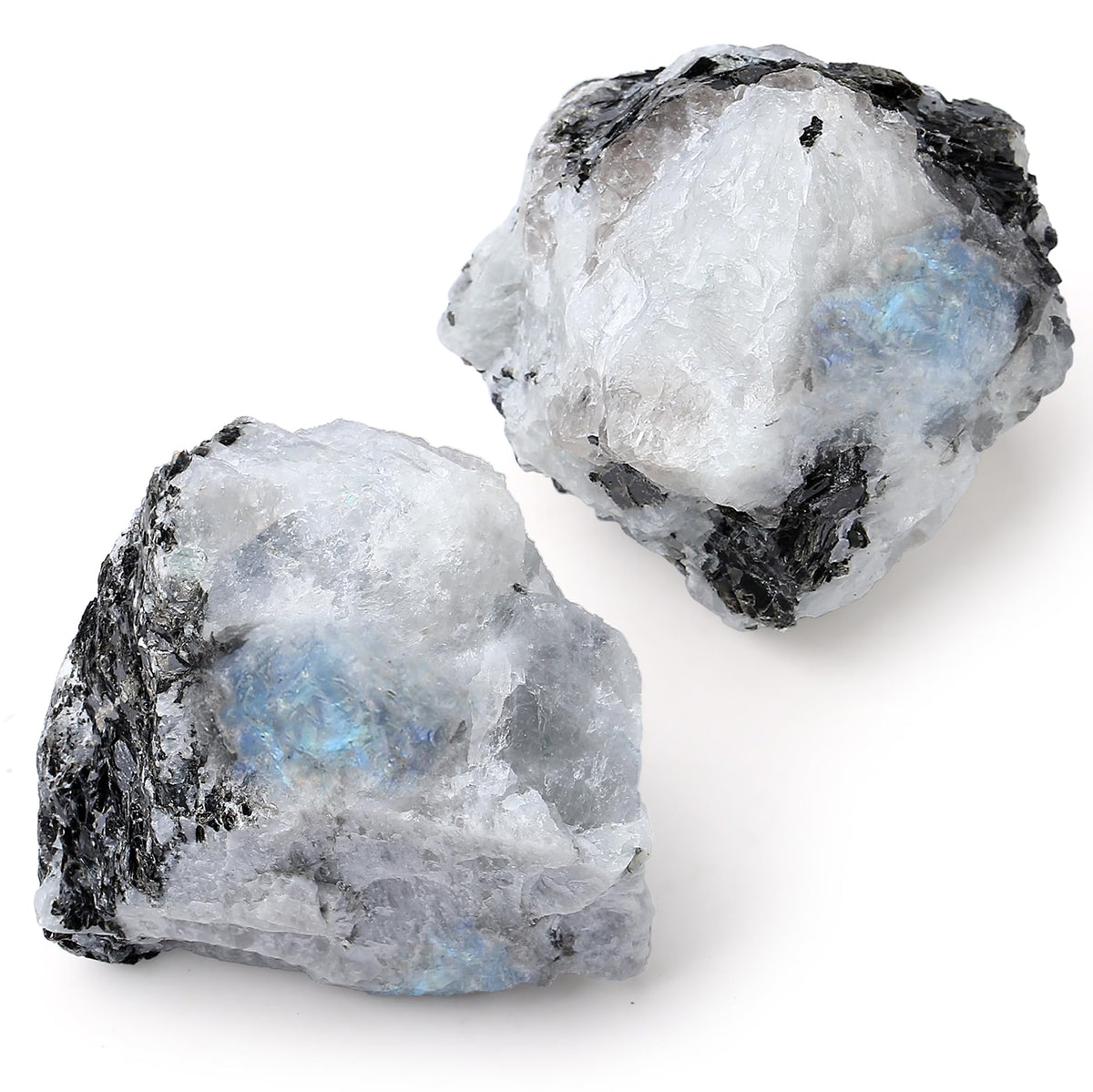 QINJIEJIE piedra luna arcoíris cruda, dos unidades listas para pulir y usar