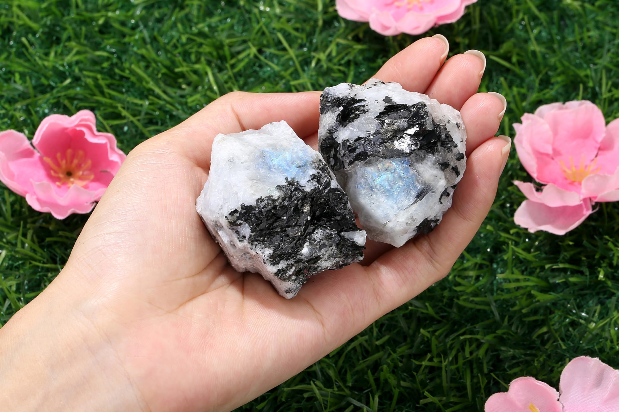 QINJIEJIE piedra luna arcoíris cruda, limpia, lista para pulir y joyería artesanal