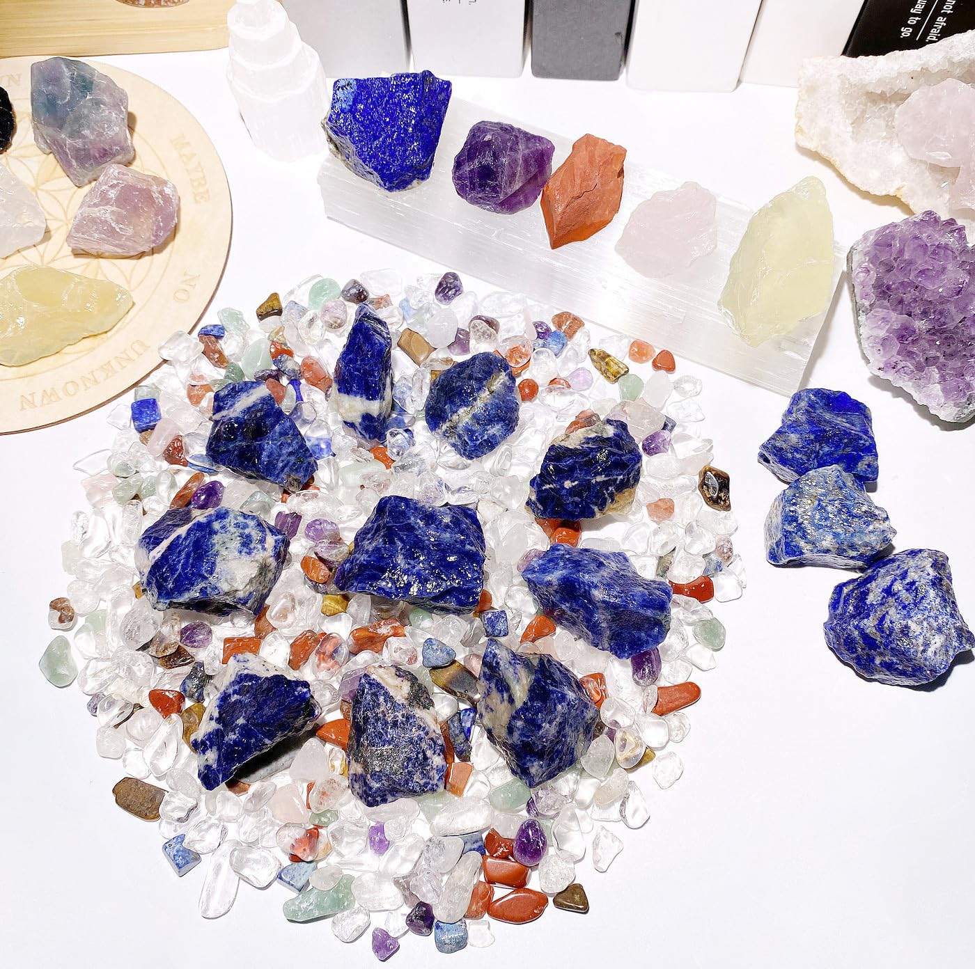 QINJIEJIE sodalita azul cruda, texturas naturales para colección y decoración.