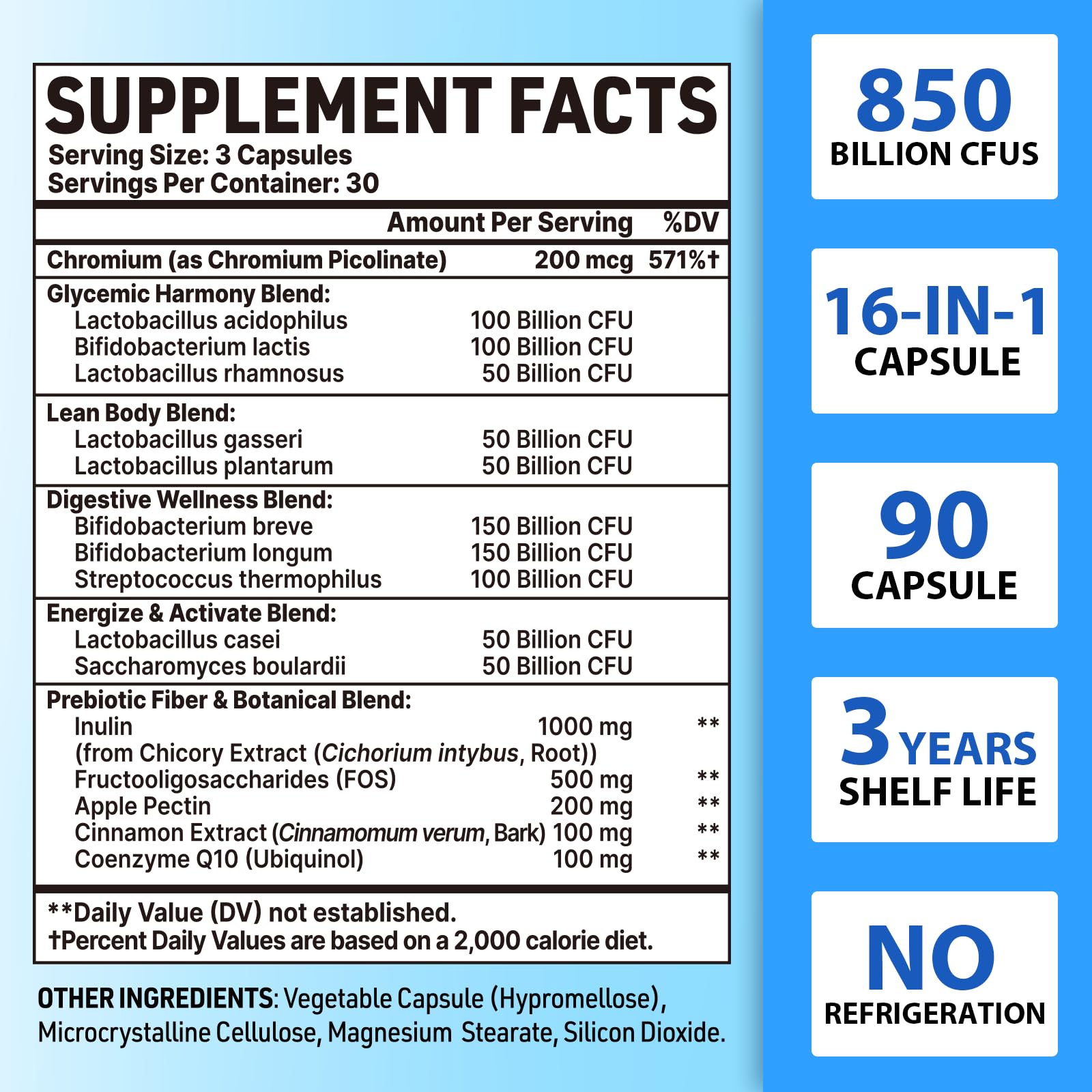 QIVERNAMY Probiotics 50+ en botella abierta, fácil acceso diario.