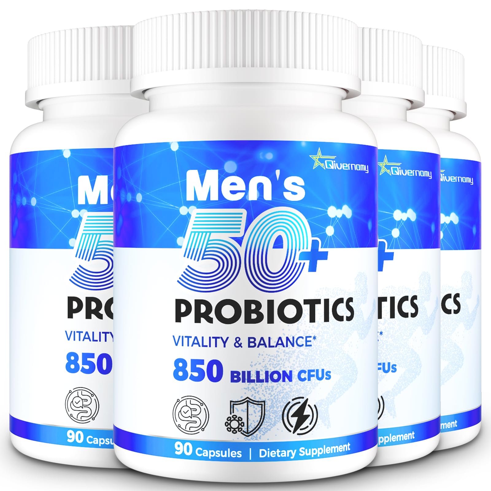 QIVERNAMY Probióticos 50+, botella equilibrio para una vida diaria más estable y saludable.